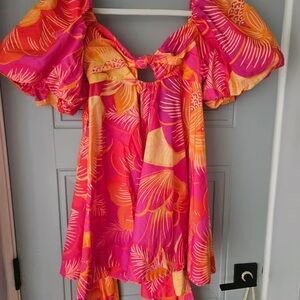 Vibrant Pink and Orange Mini Dress